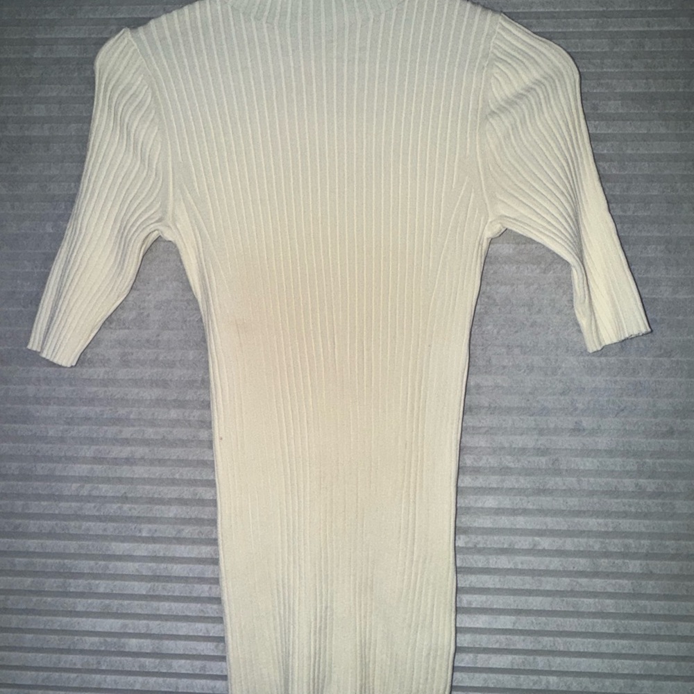 Cream Ribbed Knit Dress